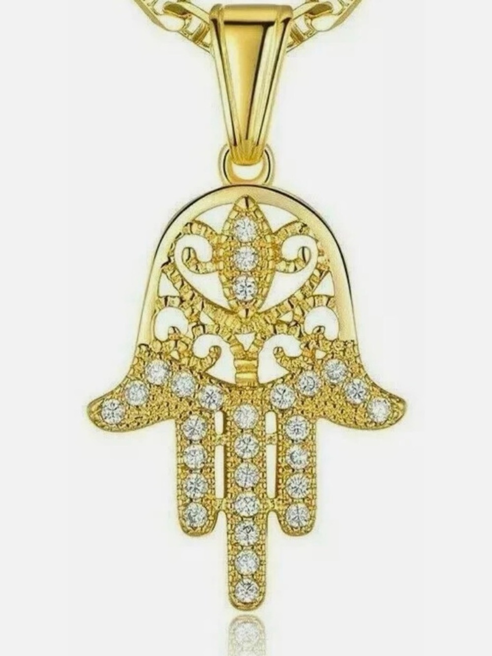 Hamsa Hand Pendant Necklace with Clear Crystal Accents
